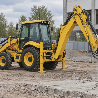 Гидромолот INDECO HP 600 на базе экскаватора-погрузчика NEW HOLLAND